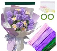 Limpiador de pipas para manualidades, juego de 400 unidades, 5 colores, con alambre de flores, cintas, cuentas para ramo de flores, color morado