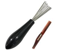 Limpiador de portador con crimen de alambre de metal | Rake de limpieza del cepillo para el cabello para eliminar el polvo del cabello | Ideal para salón y en casa, con mango ergonómico de madera, 8.5
