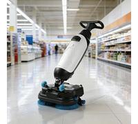 Limpiador de suelos inalámbrico, limpiador de disco de doble cepillo con ancho de limpieza de 17 pulgadas y tanque de 1 galón para uso doméstico y comercial