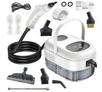 Limpiador de vapor de 2500 W, limpiador de vapor a mano, 1100 ml, tanque de agua de gran capacidad, con 3 cabezales de cepillo ajustables en 6 niveles para muebles de cocina, cuarto de baño