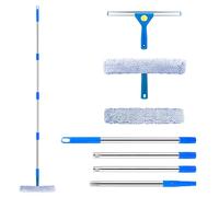 Limpiador de Ventanas con Mango telescópico (146 cm), limpiacristales Profesional con rascador de Silicona y Microfibra para baño, Ducha, Cristal, Espejo, Coche