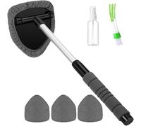 Limpiador de ventanas de coche, limpiador de parabrisas con 3 almohadillas de microfibra y botellas pulverizadoras, juego de limpiaparabrisas de coche, giratorio 180 grados con mango extensible (gris)