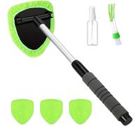 Limpiador de ventanas de coche, limpiador de parabrisas con 3 almohadillas de microfibra y botellas pulverizadoras, juego de limpiaparabrisas de coche, giratorio 180 grados, con mango extensible
