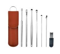 Limpiador Oidos Juego de 6 palillos limpiadores de oídos, herramienta for eliminar la cera, cuchara limpiadora de oídos, removedor de cerumen.(Brown)