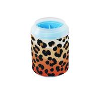 Limpiador portátil de patas de piel de guepardo rojo marrón degradado con cepillo de silicona suave, kit de limpieza para mascotas para gatos y perros