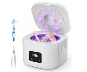 Limpiador Ultrasónic,49000Hz Limpiador Ultrasonidos Dental, 340ML con 4 Lámparas UV Automáticas,Ultrasonic Cleaner con 6 Lámparas UV para Retenedor, para Dentaduras Postizas,Retenedores, Joyas