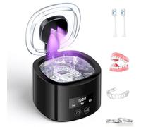 Limpiador Ultrasónico,50000Hz Limpiador Ultrasonidos Dental，230ML Ultrasonidos Limpieza,4 Lampara UV Ultrasonic Cleaner Portatil para Dentaduras, Retenedores, Alineadores y Joyas-Negro