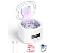 Limpiador Ultrasónico,50000Hz Limpiador Ultrasonidos Dental，230ML Ultrasonidos Limpieza,4 Lampara UV Ultrasonic Cleaner Portatil para Dentaduras, Retenedores, Alineadores y Joyas-Blanco