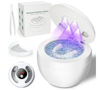 Limpiador ultrasónico de 45000 Hz con limpiador de dentaduras UV, temporizador digital, 4 modos, limpiador ultrasónico portátil de 200 ml para férulas nocturnas, alineadores, aparatos ortopédicos