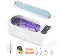 Limpiador ultrasónico de 50 kHz, y esterilizador UV, limpieza profunda de gafas joyas relojes plata aparato dental bandeja de ultrasonido 400 ml con pantalla LED, paño y pinza incluido marca SIMPLYKO