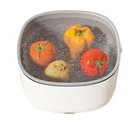 Limpiador ultrasónico de frutas: cuenco de lavado inalámbrico de 9,06 x 9,06 x 5,12 pulgadas, tamaño compacto con dos pilas AA, drenaje de residuos de pasos limpios, descompone las hormo