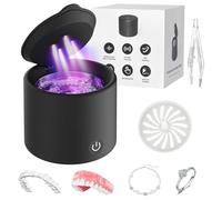 Limpiador ultrasónico de retención de dentaduras profesionales de 50 kHz para retenedor dental con lavabo de limpieza, pinzas para protector bucal, anillo, frenos, joyas, chupetes, negro