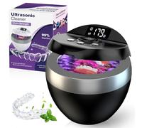 Limpiador ultrasónico de retención, limpiador de dentaduras postizas de 200 ml para protector bucal, alineador, soporte, protector nocturno y aparato dental con 4 modos, limpiador de joyas de 45 kHz