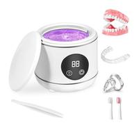 Limpiador ultrasónico de retenedores U-V, Weslery máquina limpiadora de retenedores de 230ml para dentaduras postizas protectores bucales alineadores cabezales de cepillo joyas correas reloj (White)
