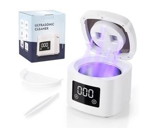 Limpiador Ultrasónico Dental y Dental Pod UV-C - 45kHz Máquina de Ultrasonidos para Férulas, Retenedores, Alineadores Invisibles y Prótesis - 200ml Limpiador de Dentaduras con Cesta y Pinzas (Joyas)