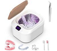 Limpiador ultrasónico portátil de 220 ml, unidad de limpieza profunda UV de 48 kHz con ventana de visión para bandejas dentales, joyas y aparatos ortopédicos