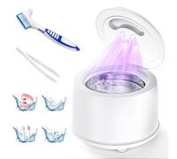 Limpiador Ultrasonidos 45kHz, 200ml, 4 Modos, Lampara UV, 25W Máquina Limpiadora de Dentaduras Postizas Para Alineadores, Postizas, Alineadores, Retenedores, Aparatos de Ortodoncia (Blanco)