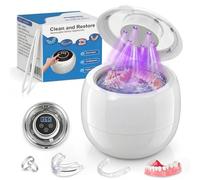 Limpiador ultrasonidos 45kHz con 6 luces UV, ultrasonidos limpieza recargable 4 modos. Para retenedores, prótesis, brackets, alineadores, implantes y joyas de plata, Beige