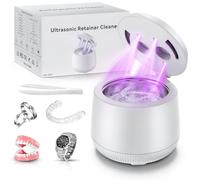 Limpiador Ultrasonidos Dental 48KHz, Ultrasonidos Limpieza con 4 Lámpara UV | 24W 200ML Ultrasonic Cleaner, IPX5, 3 Modos para Dentaduras Postizas, Retenedores, Alineadores, Prótesis y Joyas
