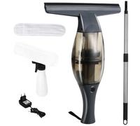 Limpiador Ventanas Eléctrico,Limpiacristales eléctrica,Aspirador Ventana con mango telescópico,boquilla succión 28 cm,botella pulverizadora con funda microfibra para limpieza sin rayas 360° (Negro)