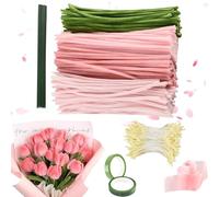 Limpiapipas Flores, 300pcs Flores Juego de Limpiador de Pipas, 4 Colores, Ramo de Flores de Limpiador de Tubos, Pipas Alambre de Chenilla, Tulip Bouquet Pipe Cleaner Set, con Tallos de Flores Cinta