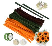 Limpiapipas Manualidades Flores, 300 Piezas Alambre de Chenilla, con Estambres para Flores Artificiales, 2 Cinta Florales, 20 Alambre Tallo Floral de 40 y 30 cm, 2 Cinta de Organza (Set A)