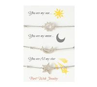 Limtula 3 Pulseras para Tarjeta de Mejor Amigo, y Estrella, para Hacer Juego, Promesa de Amistad, Distancia, Regalo Ajustable para Mujeres y Hombres