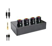 Limtula Amplificador divisor de auriculares de metal profesional de 4 canales con LED de color y adaptadores de cable auditivo, amplificador auditivo profesional de color