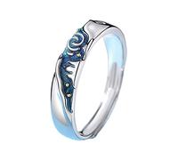 Limtula Anillo de dedo único de promesa a juego, romántico Van-Gogh, cielo estrellado, anillo de compromiso para pareja, joyería de amistad para mujeres, hombres, anillos abiertos para mujeres