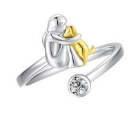 Limtula Anillos de corazón de tamaño variable con dije de niña y perro, anillos galvanizados de larga duración para amantes de los animales, anillos inspiradores para mascotas