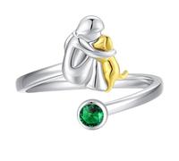 Limtula Anillos de corazón de tamaño variable con dije de niña y perro, anillos galvanizados de larga duración para amantes de los animales, anillos inspiradores para mascotas