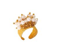Limtula Anillos llamativos de perlas y cristales hechos a mano con diseños de envoltura de alambre Anillos llamativos de piedras de cristales