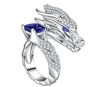 Limtula Anillos modernos abiertos con temática china Loong decorados con diamantes, accesorio para todos, aro de declaración ajustable
