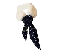 Limtula Bufanda de invierno con cuello de felpa para mujer, bufanda cálida con cinta de seda, patrón de animales, pañuelo de retazos para exteriores, blanco, Talla única