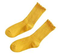 Limtula Calcetines para mujer coreanos japoneses de Color sólido con volantes y puños tobilleros con volantes de corte bajo, tobillo de tubo medio para mujer, Yellow