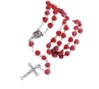 Limtula Collar con rosario religioso con cuentas de rosas, cruces, medallones, joyería