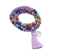 Limtula Collar de cuentas con borlas de colores con 108 cuentas de oración para la práctica de atención plena y meditación para creadores de tendencias Collar largo con cuentas