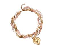 Limtula Con colgante de corazón en tono para mujer, cadena de cuentas de varios hilos con cuentas de chip, detalles con apariencia de perla, joyería de clavícula elegante, gargantilla de corazón,