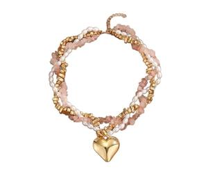 Limtula Con colgante de corazón en tono para mujer, cadena de cuentas de varios hilos con cuentas de chip, detalles con apariencia de perla, joyería de clavícula elegante, gargantilla de corazón,