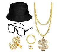 Limtula Conjunto De Accesorios Punk Hip Hop Los Años 80 Con Collar Dinero Anillos Pendientes Gafas Para Hombres Y Mujeres Accesorios Para Festivales Música Fiesta Temática Los Años 70 Y