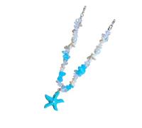 Limtula Elegante collar con cuentas de o estrella de mar con temática, cadena para cuello con colgante para vacaciones y ropa informal, cadena de clavícula para fotografía