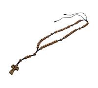 Limtula Elegante collar de rosario con colgante de cuentas y cruces de madera para oración católica, accesorio de joyería, regalo religioso, collar cristiano con cuentas de madera