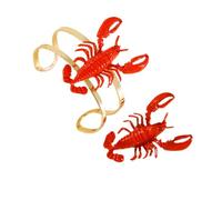 Limtula Elegante conjunto de pulsera y anillos de langosta roja, artesanía de aleación con diseños abiertos ajustables para mujer, brazalete de langosta ajustable