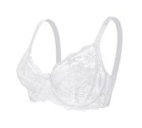Limtula Everyday Comfort - Brasier transpirable de tela de nailon con encaje de flores, brasier push up con aros de malla transparente para mujer, blanco, 44 100D