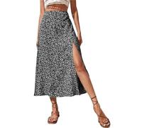 Limtula Falda Midi Línea con Abertura Lateral Y Estampado Bohemio Informal Cintura para Mujer Falda Maxi con Vuelo Floral Media Longitud Falda Elegante Faldas Midi Línea para Mujer