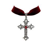 Limtula Gargantilla con colgante de cruz de aleación, collar con colgante de crucifijo de Halloween, cadena de terciopelo negro única, fiesta de cumpleaños, cadena de clavícula, collar cruzado