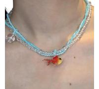 Limtula Jinli - Collar multicapa con cuentas de pez que simboliza la buena suerte y los gustos de moda para mujeres de moda y uso casual