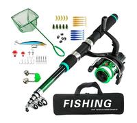 Limtula Juego de aparejos de pesca para principiantes, incluye carrete telescópico, caña flotante, cebos, conector de gancho, red de aterrizaje y bolsa de almacenamiento, juego para principiantes para