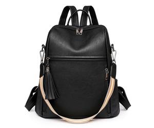 Limtula Mochila cruzada de piel sintética para mujer, de gran capacidad, para la escuela, la ciudad, para viajes, de piel sintética, para estudiantes, escuela, viajes, Black, Mass Beauty