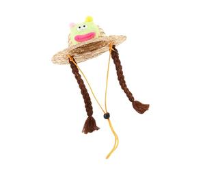 Limtula Sombrero de paja para cachorros con trenzas dobles al aire libre, cinturón de disfraz para uso al aire libre, accesorios de fotografía coloridos, sombreros para perros grandes